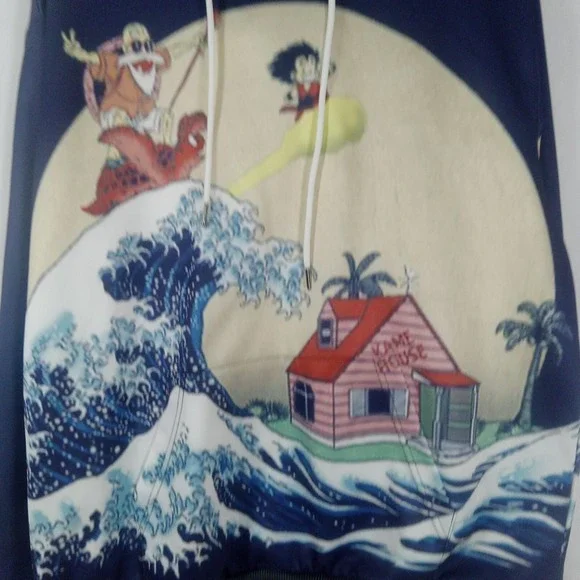 DBZ Kid Goku And Master Roshi Hoodie Mens Large Surfing To Kame House Zip Up - Picture 4 of 7